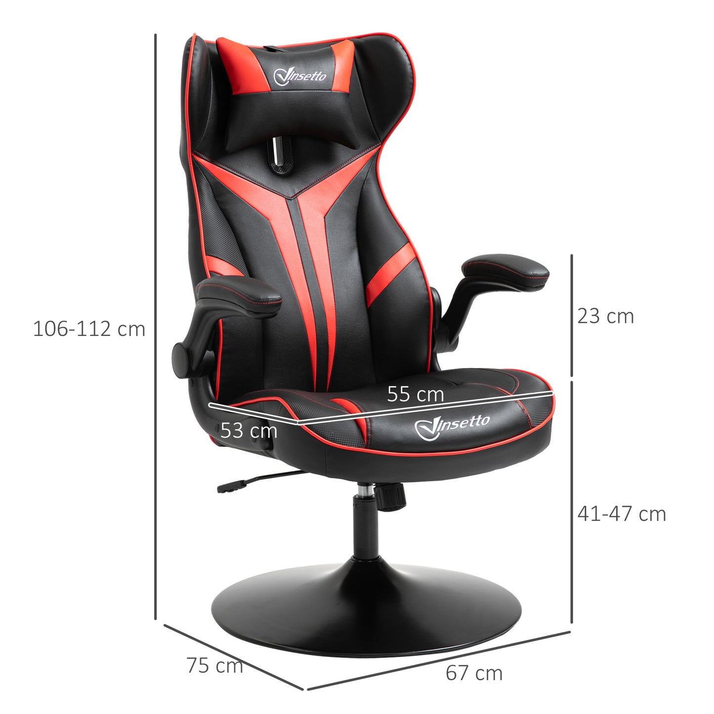 Vinsetto Gaming Stuhl ergonomischer Computerstuhl mit Wippfunktion Drehstuhl höhenverstellbar Stahl Schwarz+Rot 67 x 70 x 106-112 سم
