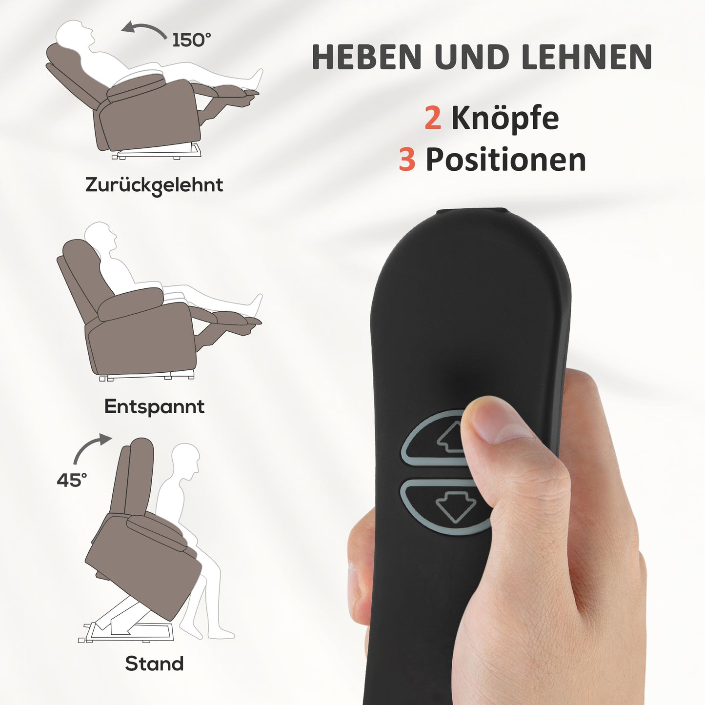 HOMCOM Fernsehsessel mit Massage- und Wärmefunktion, Elektrischer Aufsteh-Sessel, Fernbedienung, Seitentaschen, Hellbraun