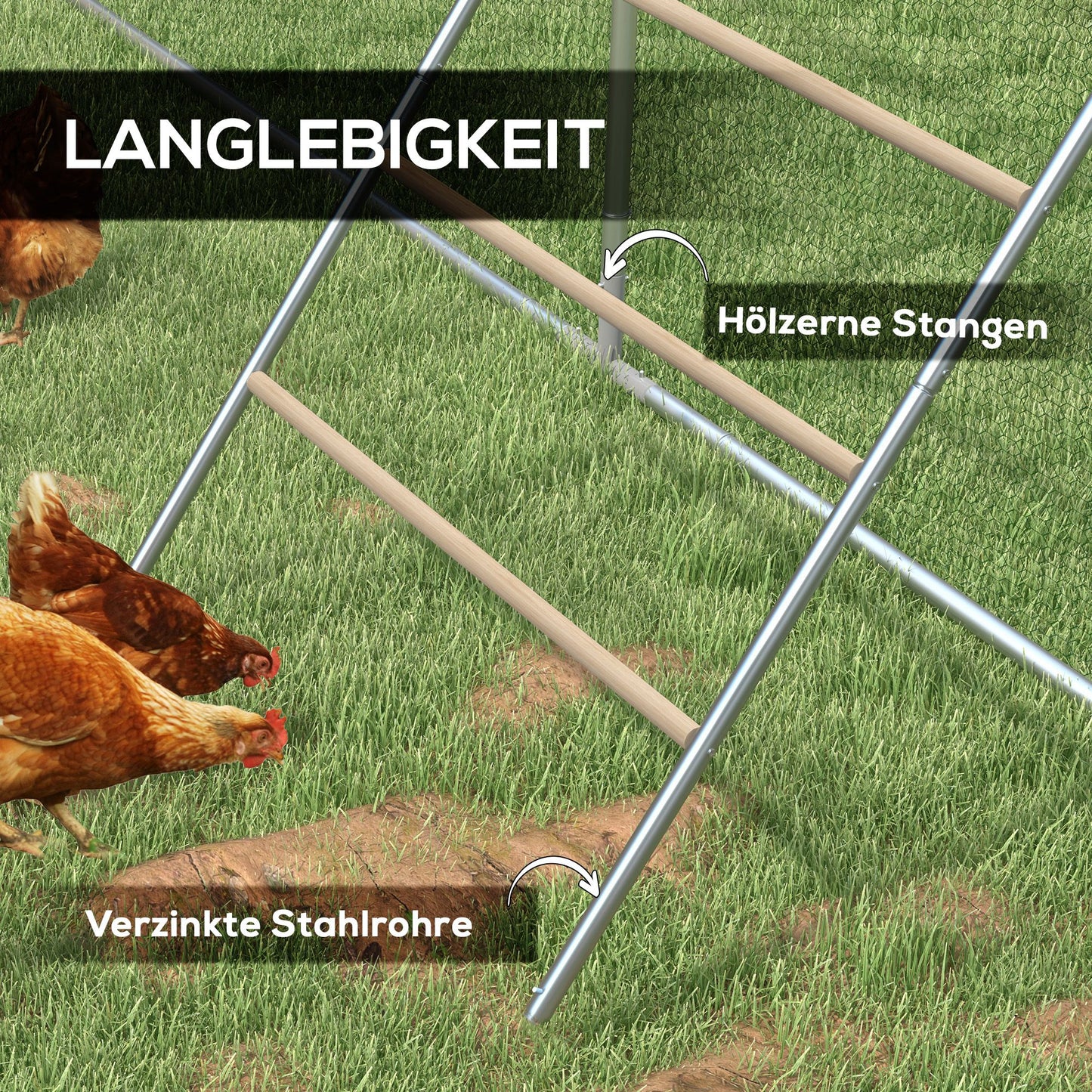 PawHut Sitzleiter für Hühner, 4 Sitzstangen, wetterfest, für 4-6 Hühner, Stahl/Holz