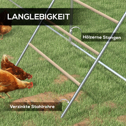 PawHut Sitzleiter für Hühner, 4 Sitzstangen, wetterfest, für 4-6 Hühner, Stahl/Holz