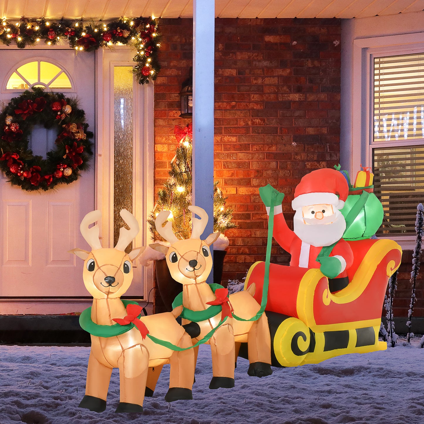 HOMCOM Aufblasbarer Weihnachtsmann mit Schlitten, 6 LED-Lichter, wasserdicht, 240 x 57 x 112 cm