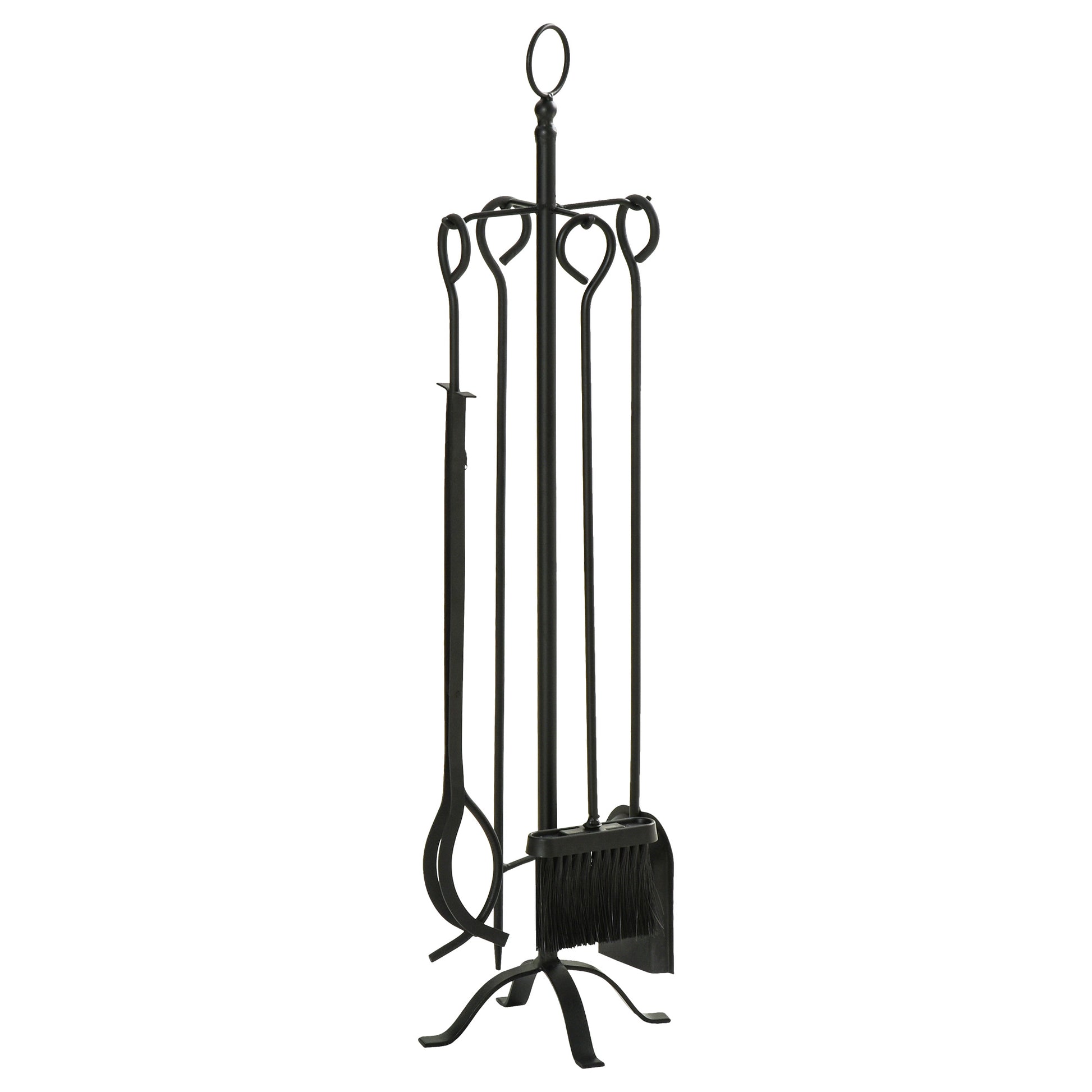 Outsunny 5-teiliges Kamingarnitur Kamin Garnitur Set Kaminbesteck innen Kamin Zubehör Kaminofen Besteck Schmiedeeisen Besteck Werkzeuge Metall Schwarz 20 x 20 x 82,5 cm
