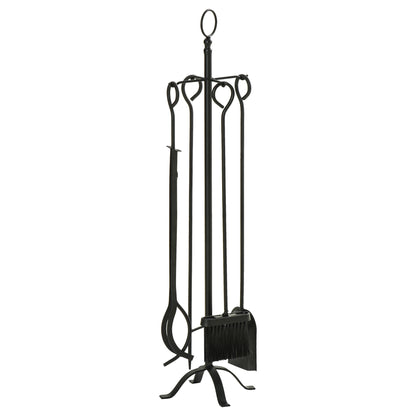 Outsunny 5-teiliges Kamingarnitur Kamin Garnitur Set Kaminbesteck innen Kamin Zubehör Kaminofen Besteck Schmiedeeisen Besteck Werkzeuge Metall Schwarz 20 x 20 x 82,5 cm