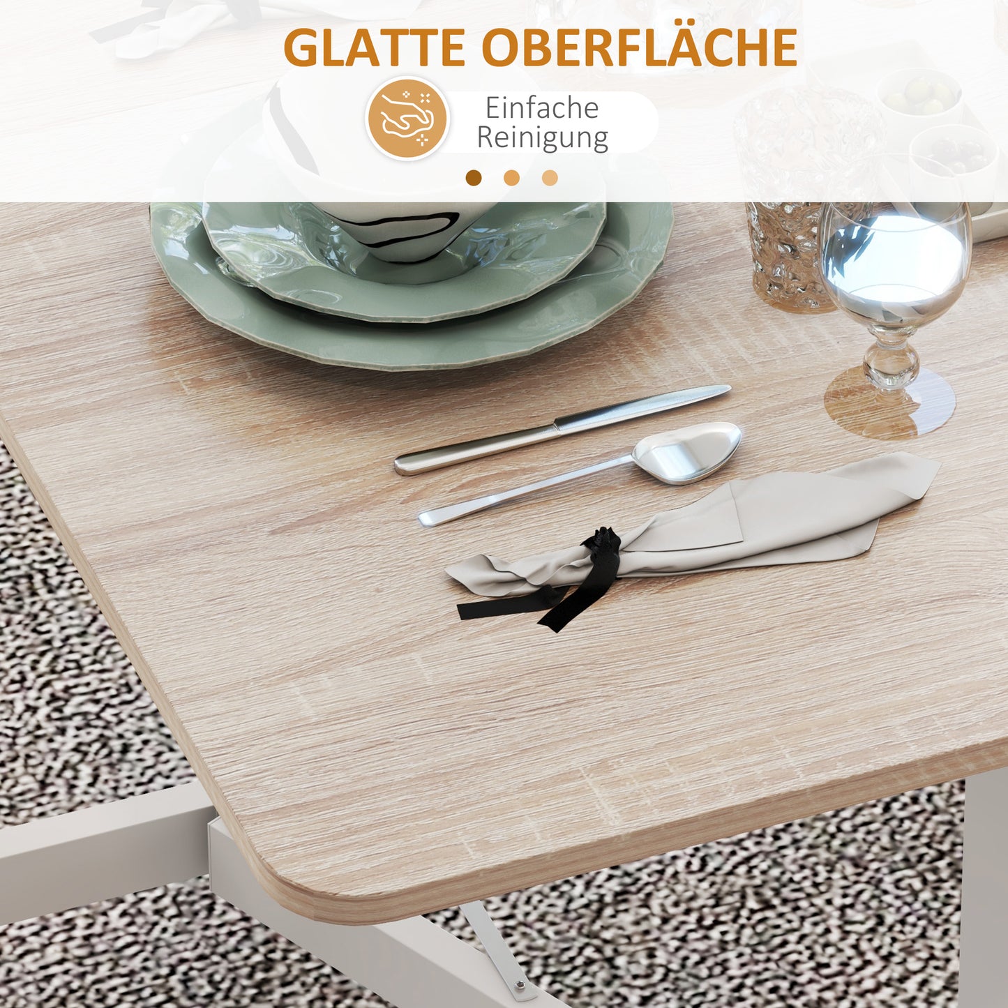 HOMCOM Klapptisch auf Rollen, Laptop-Tisch, Esstisch, inkl. Feststellbremse, Natur + Weiß