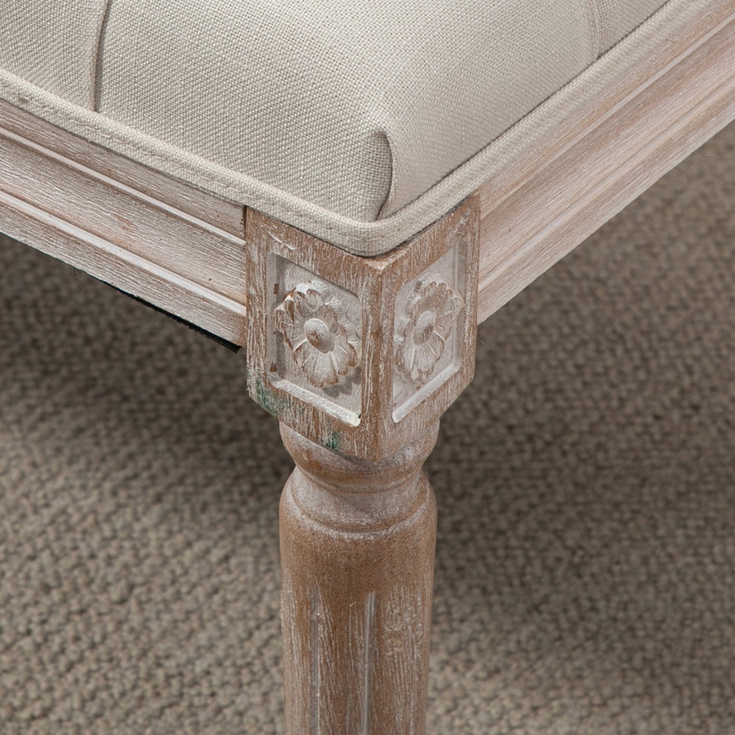 HOMCOM Gepolsterter Sitzhocker, Polsterbank, Fußhocker, Holz und Stoffbezug in Leinenoptik, 80L x 40B x 43H cm, Cremeweiß