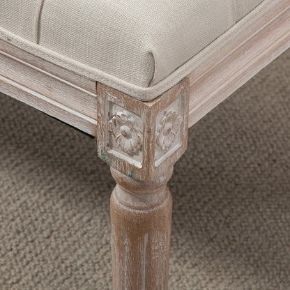 HOMCOM Gepolsterter Sitzhocker, Polsterbank, Fußhocker, Holz und Stoffbezug in Leinenoptik, 80L x 40B x 43H cm, Cremeweiß