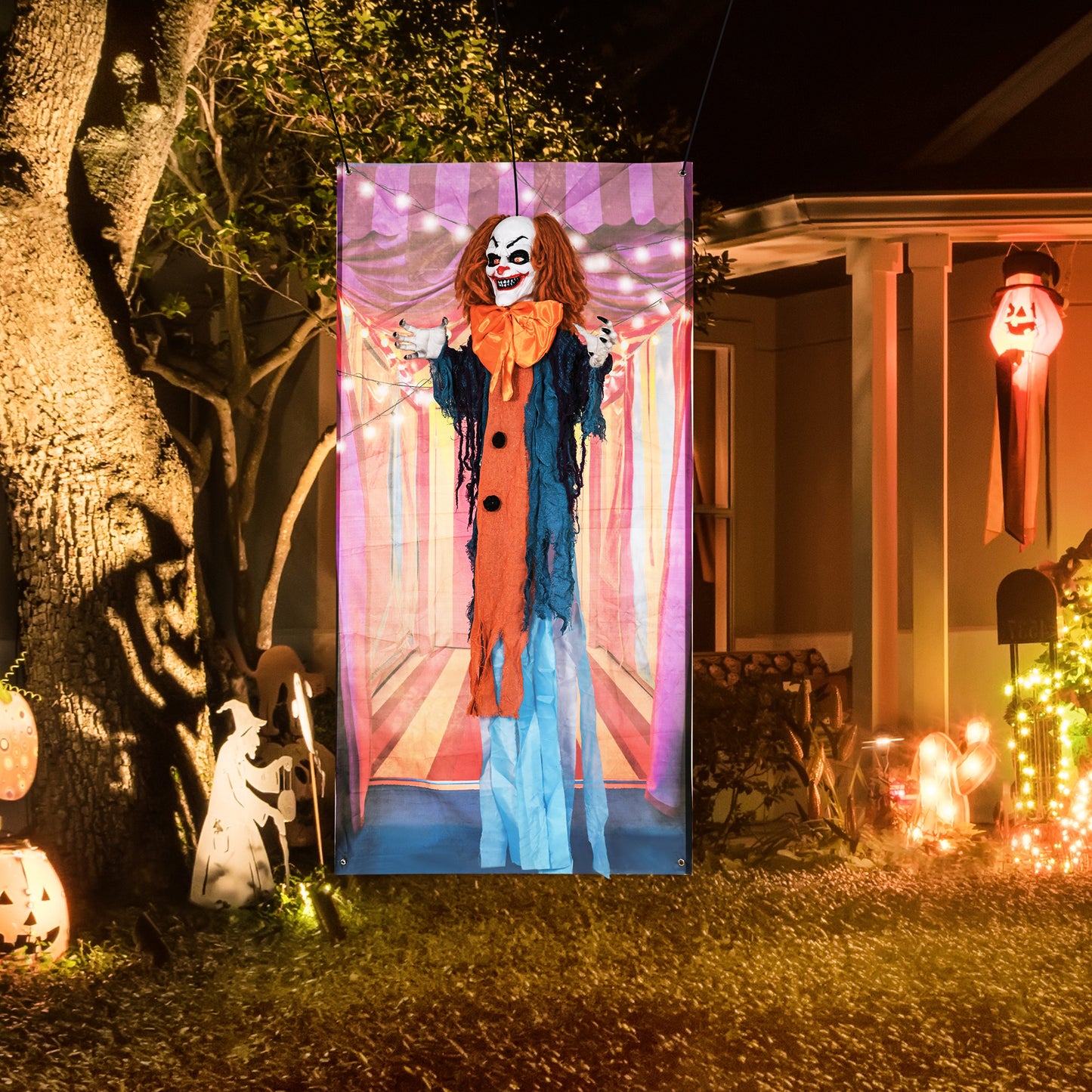 HOMCOM Horrorclown, Helloweendeko, aktiviert mit Geräusche/Berührung, rote Augen, Sound, 168 cm