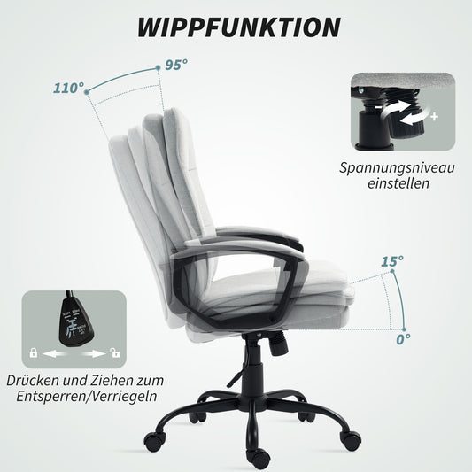 HOMCOM Bürostuhl, Schreibtischstuhl, Kippfunktion, höhenverstellbar, bis 120 kg, Grau
