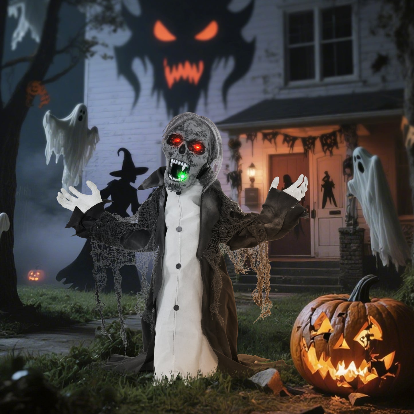 HOMCOM Halloweendeko, Skelett/Zombie, beweglich, Bewegungssensor, LEDs & Sounds, 75 cm
