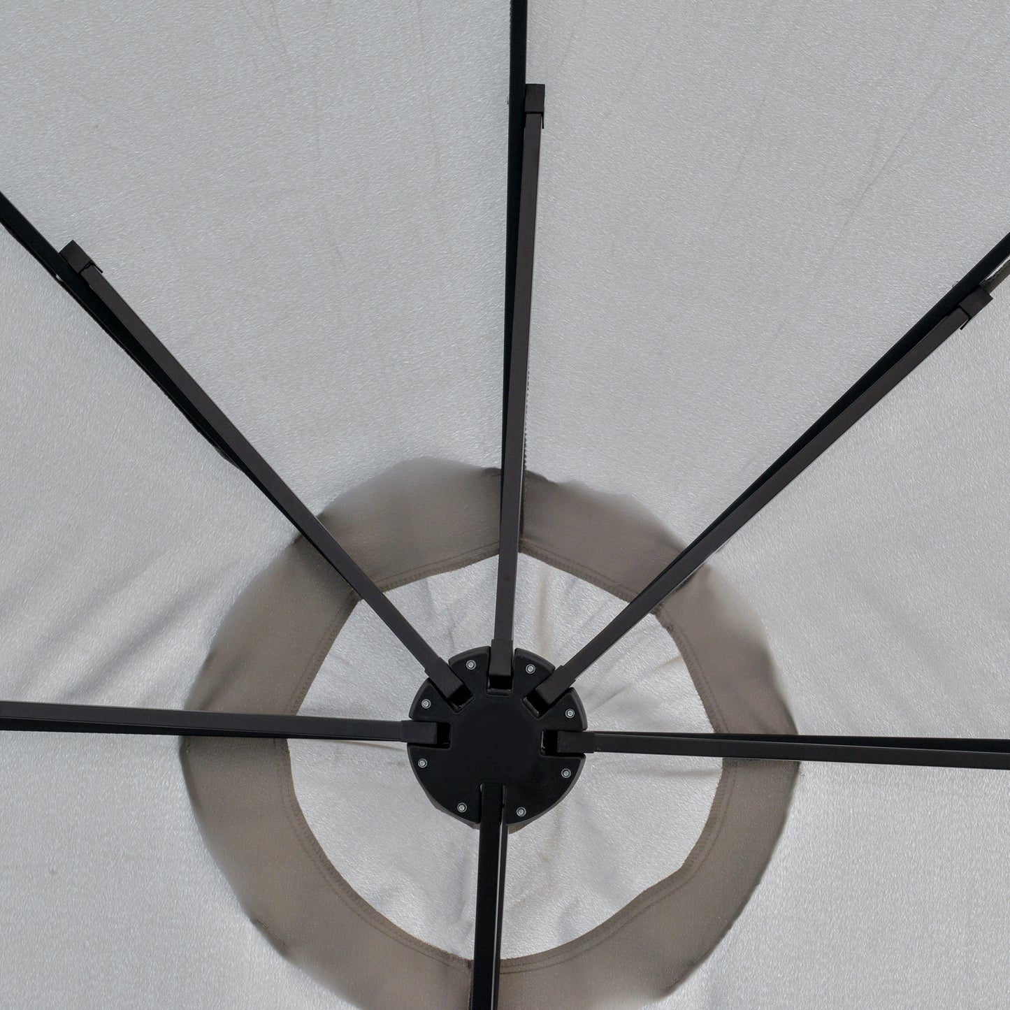 Outsunny Sonnenschirm mit LED Solar 4,5m Doppelsonnenschirm Gartenschirm Marktschirm Terrassenschirm Oval Hellgrau+Schwarz