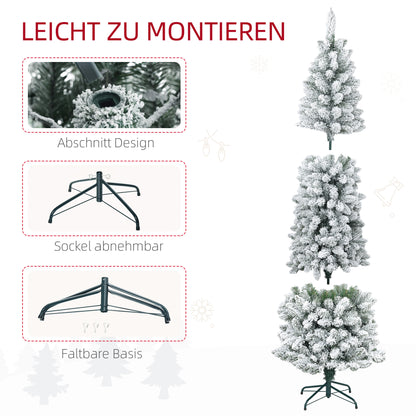 HOMCOM Künstlicher Weihnachtsbaum, flammenhemmend, mit Kunstschnee, schlank, Stahlfuß, 75 x 210 cm, Grün
