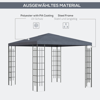 Outsunny Gartenpavillon 2,95 x 2,95 m Pavillon Gartenzelt Festzelt Partyzelt Stahl Polyester Grau