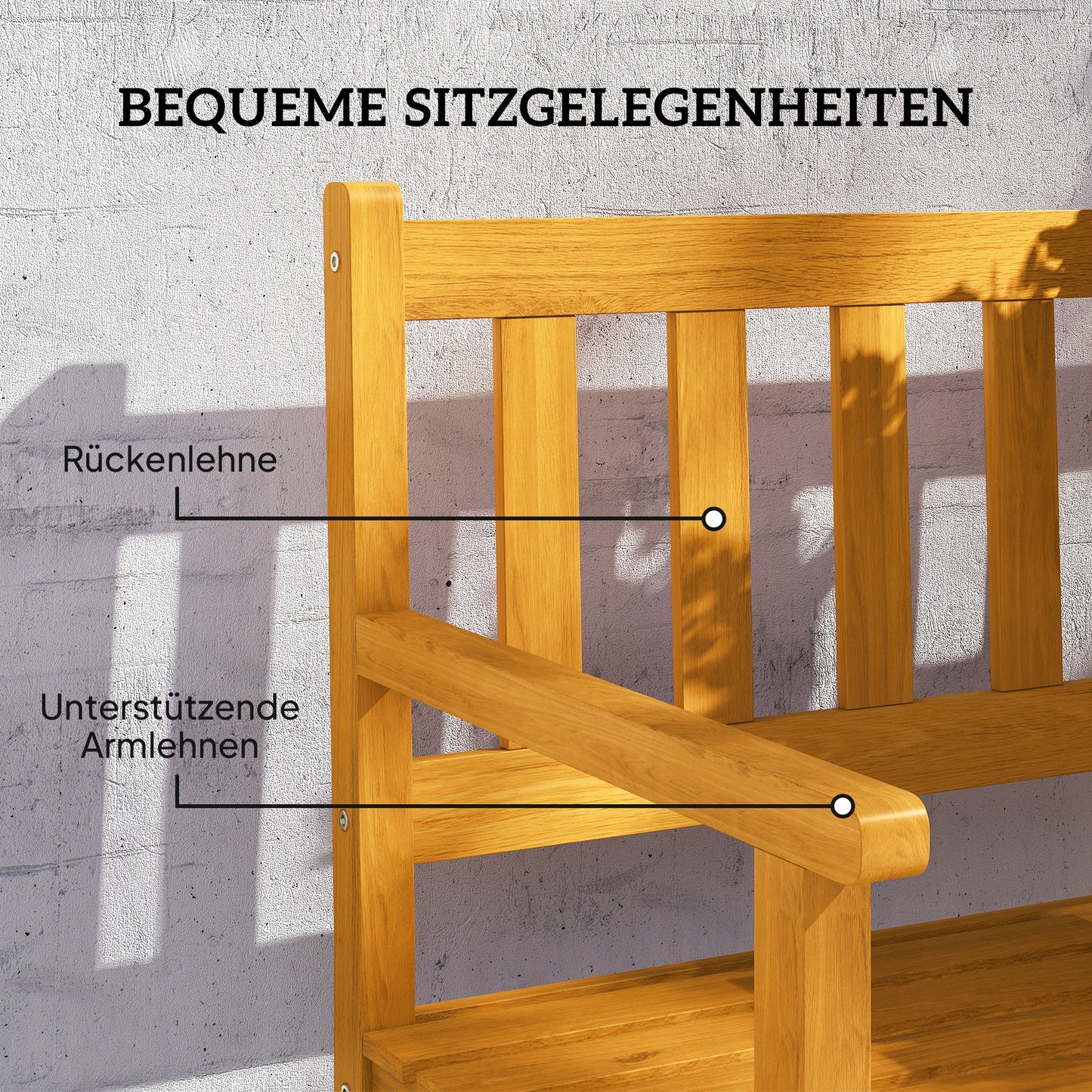 Outsunny 2-Sitzer Gartenbank Holz، wetterfest Sitzbank mit Rücken- &amp; Armlehnen 320 كجم belast 149x56,5x89 سم، خشب الساج