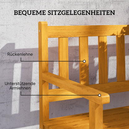 Outsunny 2-Sitzer Gartenbank Holz، wetterfest Sitzbank mit Rücken- &amp; Armlehnen 320 كجم belast 149x56,5x89 سم، خشب الساج