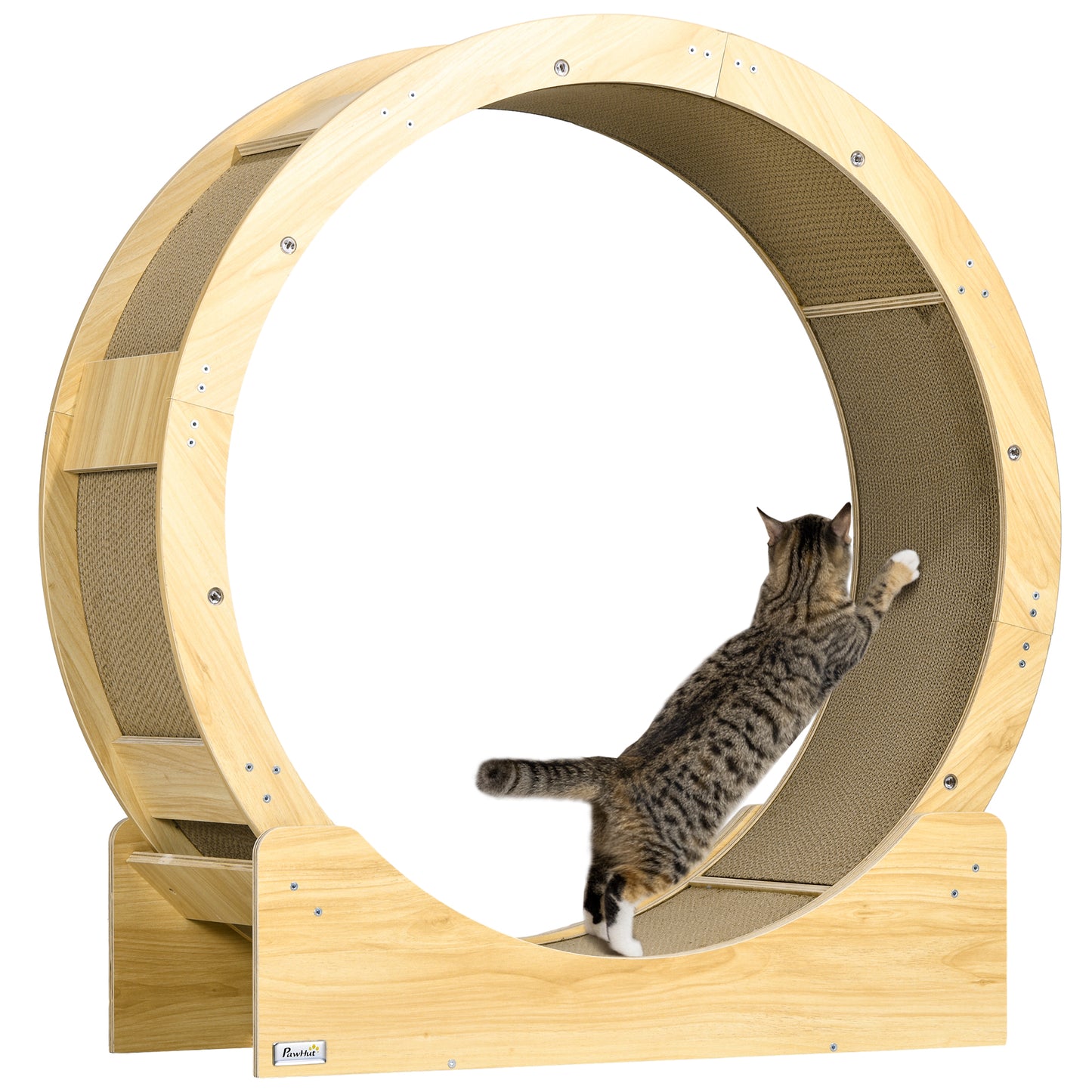 PawHut Katzenlaufrad 91 cm Katzenrad 91 cm mit Bremse, Kratzbrett, Eiche