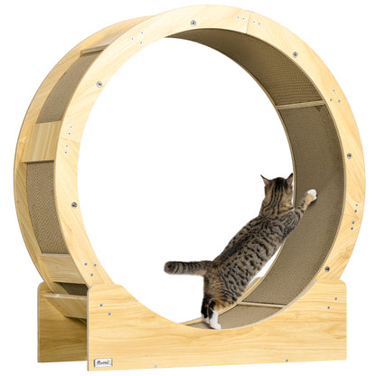 PawHut Katzenlaufrad 91 cm Katzenrad 91 cm mit Bremse, Kratzbrett, Eiche