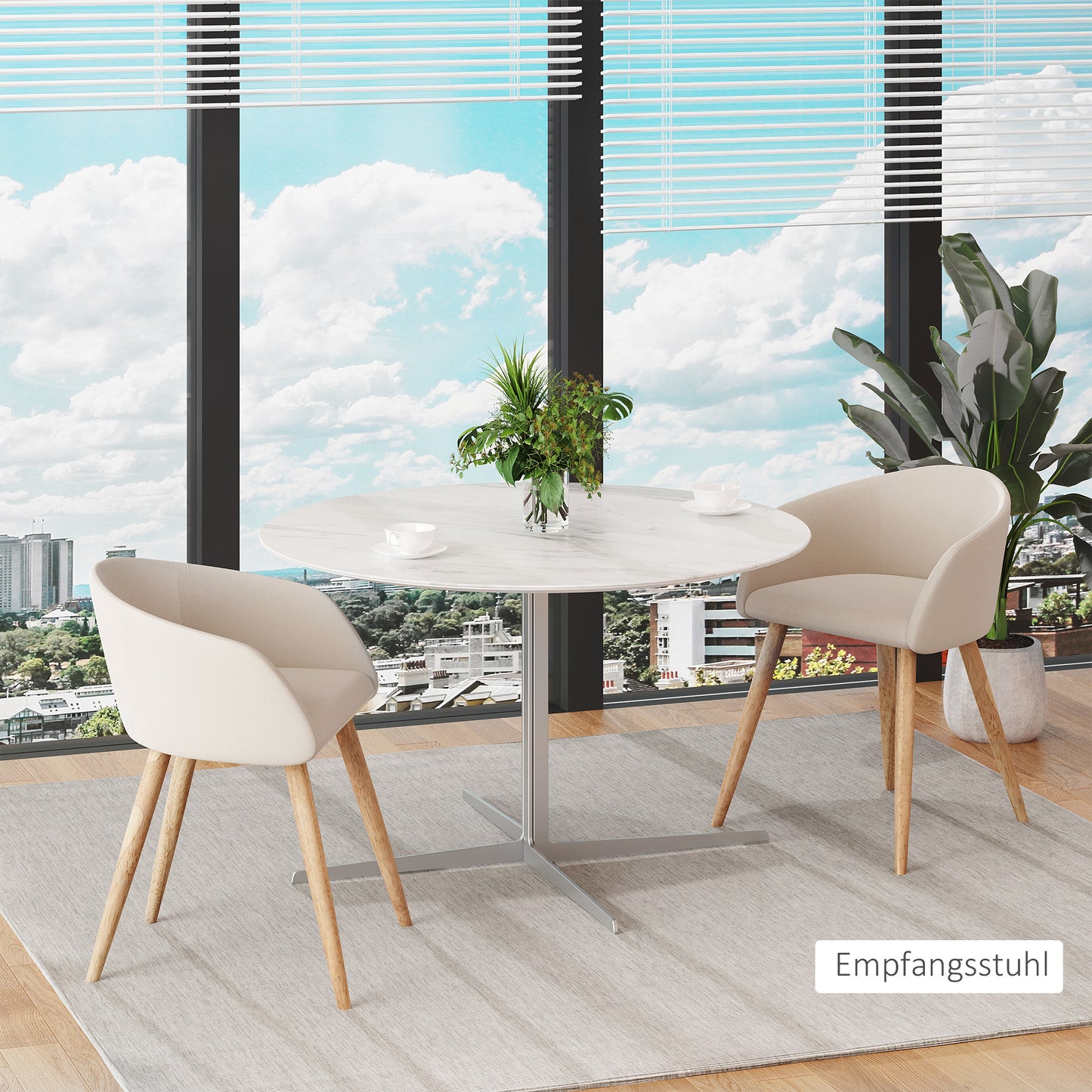HOMCOM 2er-Set gepolsterte Stühle, skandinavisches Design, Polsterstühle mit Holzbeinen, rutschfeste Pads, 150 kg Belastbarkeit, Beige