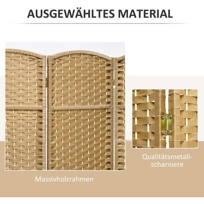 HOMCOM 4-teiliger Raumtrenner, Faltbarer Sichtschutz, Sichtschutzwand für Wohnzimmer, Schlafzimmer, Homeoffice, Natur