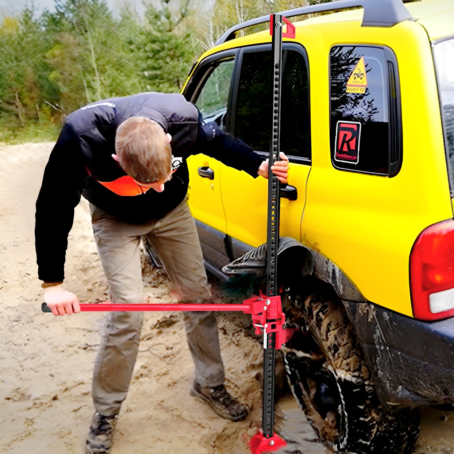 HOMCOM Farm Jack Wagenheber 135 cm 3000 kg Tragkraft Offroad Stockwinde aus Stahl Rot+Schwarz