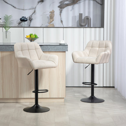 HOMCOM Barhocker 2er-Set Retro-Design höhenverstellbar Kunstleder Leinenoptik Creme + Schwarz