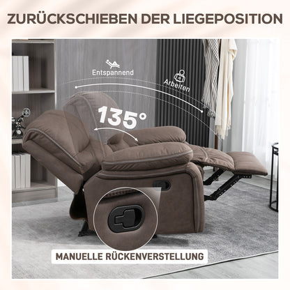 HOMCOM Polstersessel mit Fußstütze, Entspannungssessel zum Zurücklehnen, Mikrofaserbezug in Lederoptik, Metallstruktur, Braun
