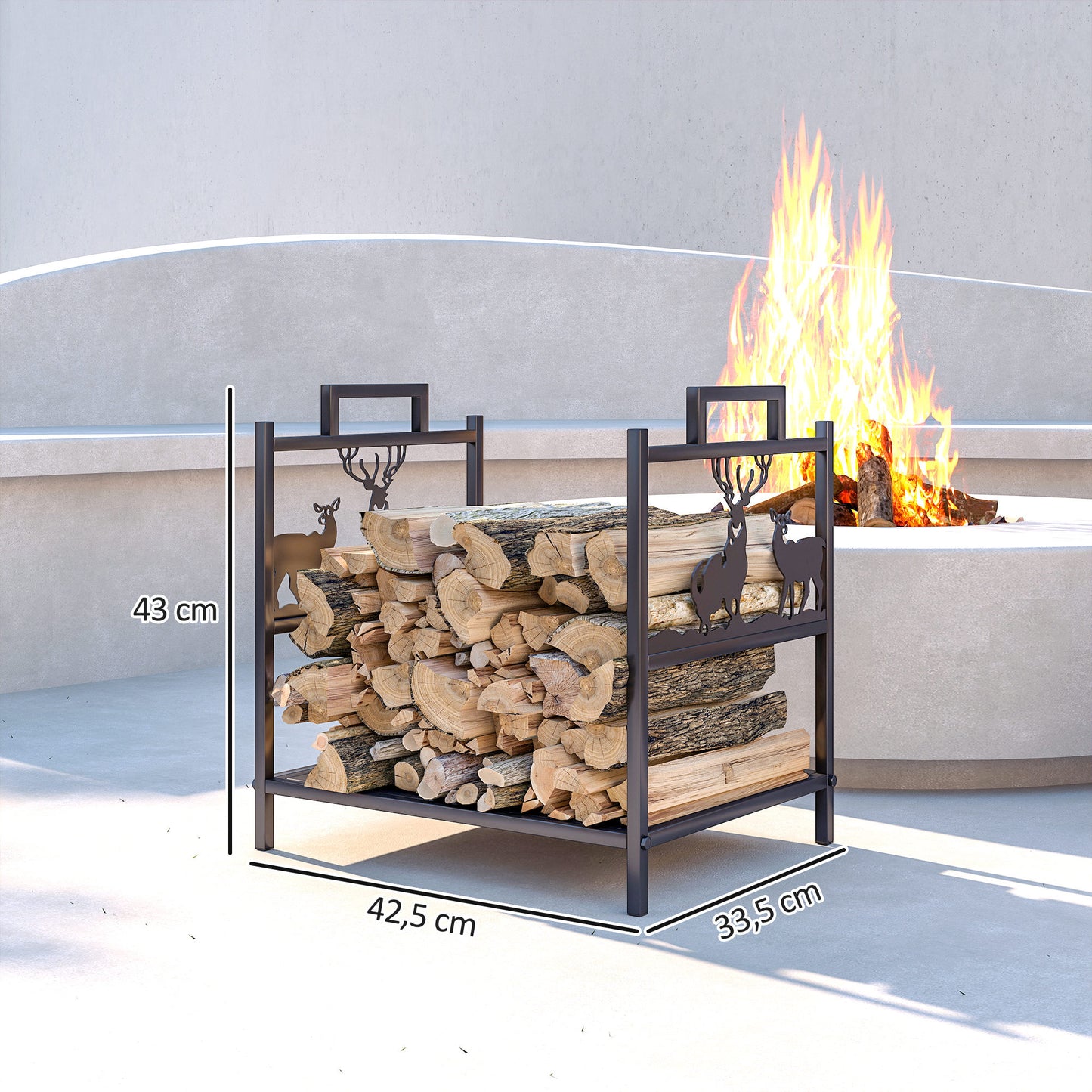 Outsunny Kaminholzregal für innen 42,5 x 33,5 x 43 cm Brennholzregal für Kamin Ofen aus Metall Schwarz