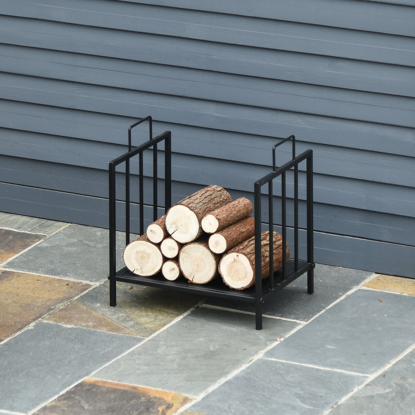 Outsunny Kaminholzregal für innen 44,5 x 33 x 46,5cm Brennholzregal mit Griffe für Feuerholz, Brennholz Metall Schwarz