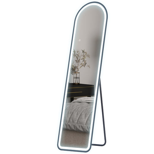 HOMCOM Ganzkörperspiegel, 150 x 40 cm, Freistehender Spiegel mit dimmbaren LED-Lichtern für Wohnzimmer, Schlafzimmer