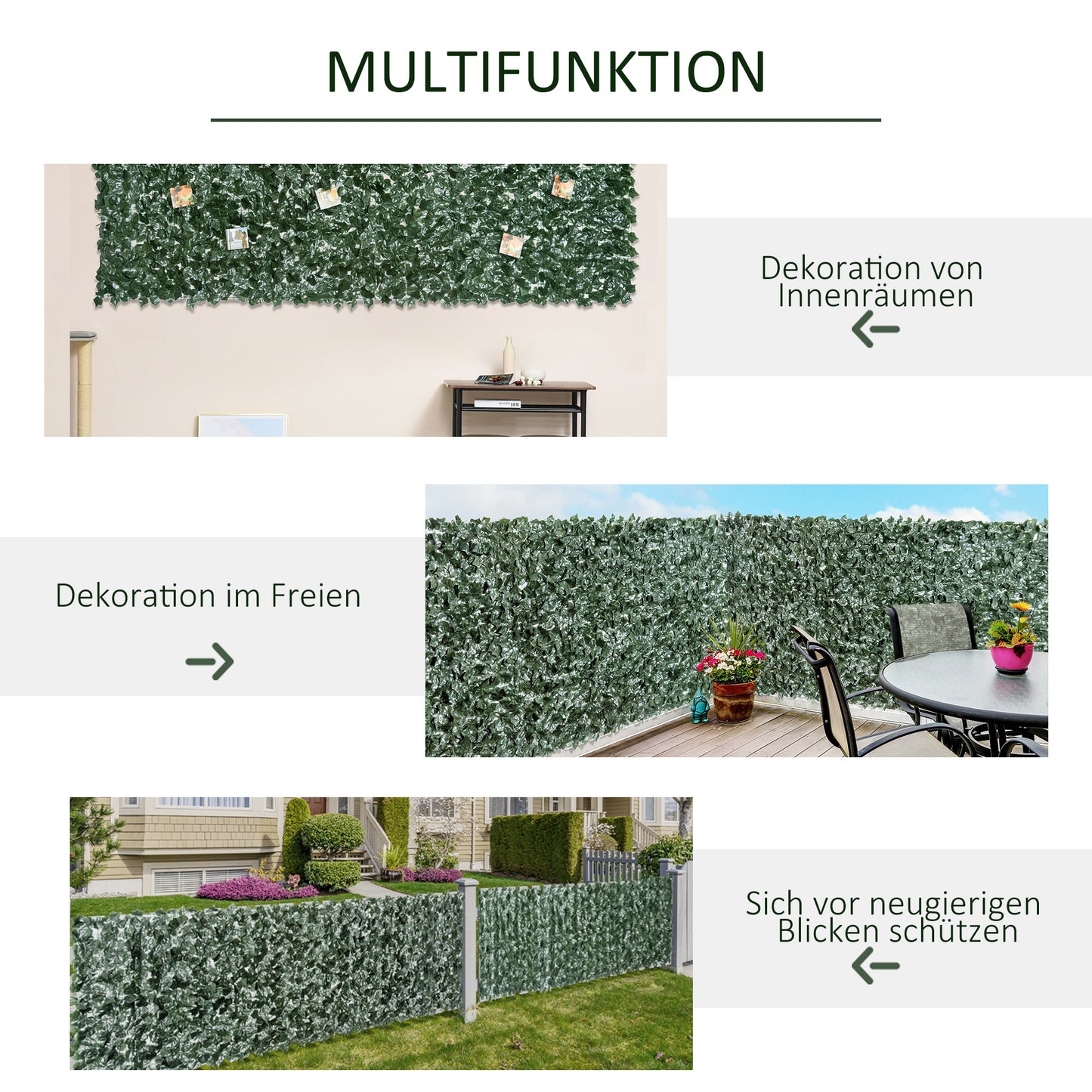 Outsunny Künstlicher Hecken Sichtschutz, UV Geschützt Sichtschutz, Grün Balkon Sichtschutz, Zaun Sichtschutzgitter mit Blättern, Hecken Zaun, WandKünstliche 300 x150 cm für Garten Hochzeit