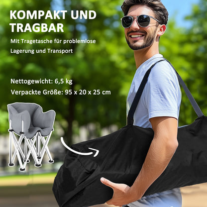 Outsunny Faltstuhl 2 Sitzer faltbar Campingstuhl mit Armlehnen Seitentasche bis 240kg belastbar Grau