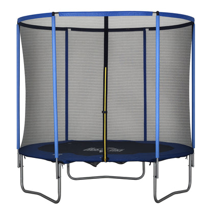 HOMCOM Trampolin mit Sicherheitsnetz Gartentrampolin für Innen- und Außenbereich Fitnesstrampolin für Jugendliche und Erwachsene Stahl Blau+Schwarz bis 113,6 kg Ø244 x 240H cm