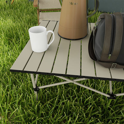 Outsunny Campingtisch Klapptisch mit Aufrollbare Tischplatte Gartentisch aus Aluminium 2 Personen 95 x 55cm Khaki