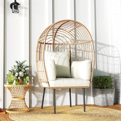 Outsunny Rattansessel Ei-Förmig mit abnehmbarem Kissen, Polster, Outdoor Sessel aus Rattan 95 x 80 x 155 cm Beige