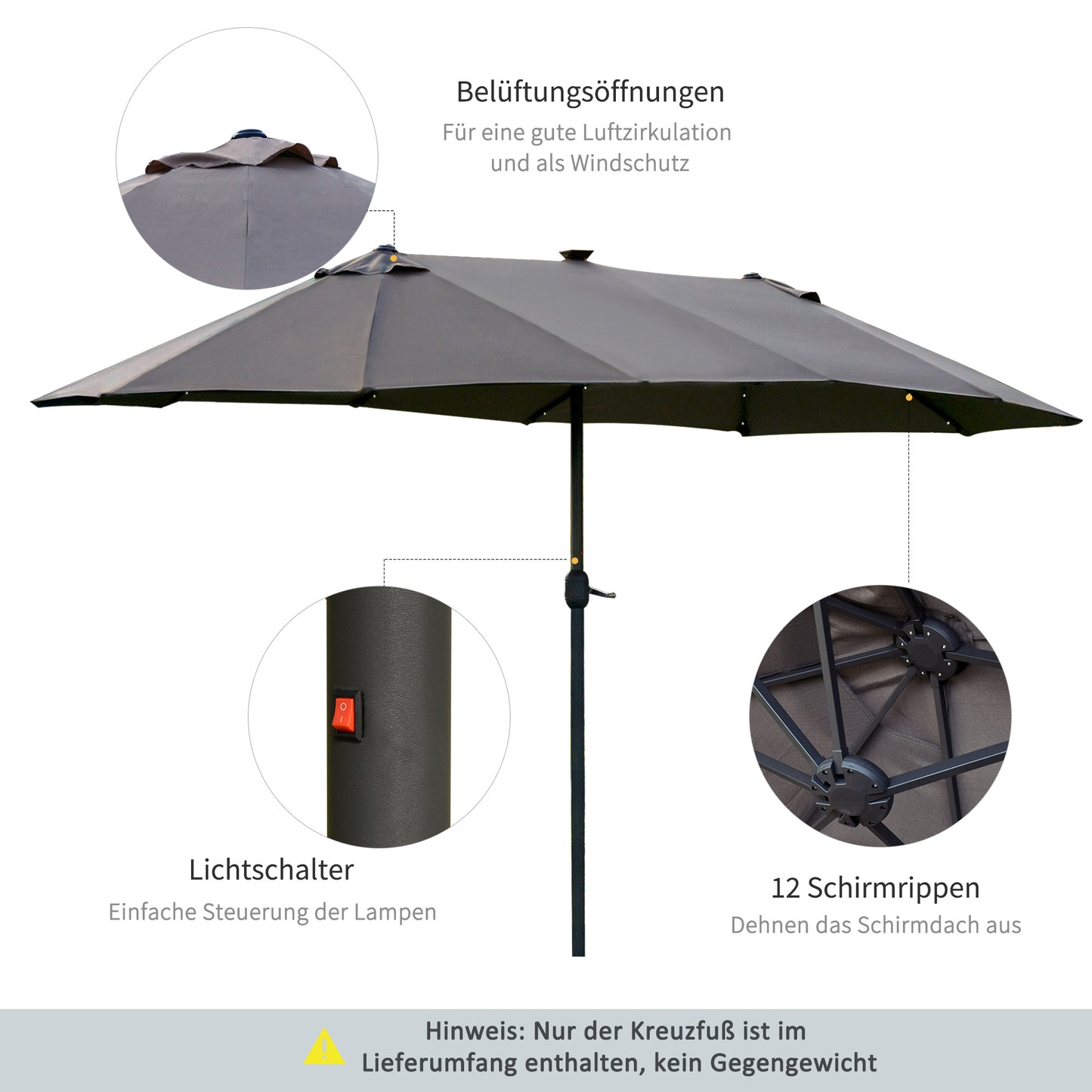 Outsunny Sonnenschirm Oval Dunkelgrau 440 x 260 cm