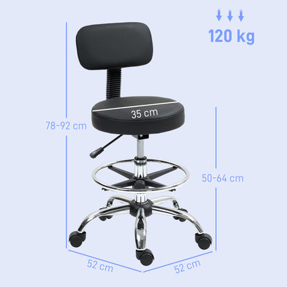 HOMCOM Bürostuhl, Kompakter Drehstuhl, höhenverstellbar, mit Fußstütze, 360° drehbar, Kunstleder, Metall, Schwarz