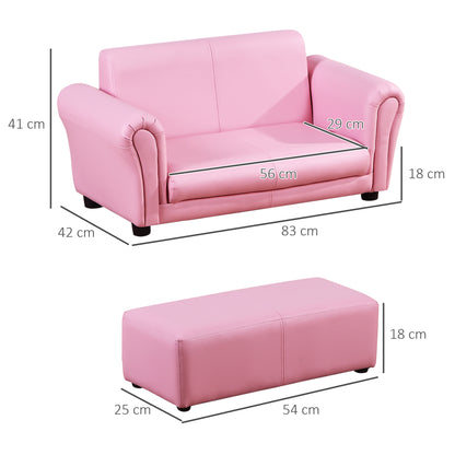 HOMCOM Kindersessel mit Fußhocker, Kindercouch mit Hocker, Kindersofa, Sofa Sessel, Rosa 83 x 42 x 41 cm