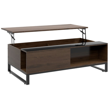 HOMCOM Beistelltisch mit Hebefunktion, verstecktes Staufach, Walsnussholzoptik, Stahlrahmen, 102 x 58 x 35,5 cm