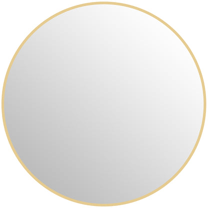 HOMCOM 70 x 70 cm runder Badezimmerspiegel, Wandmontage, goldfarbener Rahmen