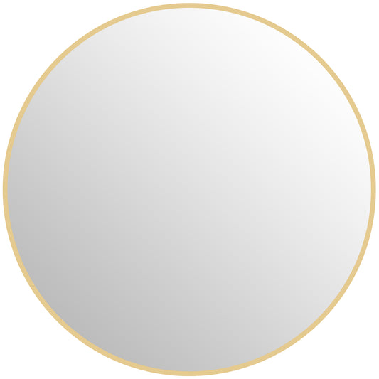 HOMCOM 70 x 70 cm runder Badezimmerspiegel, Wandmontage, goldfarbener Rahmen