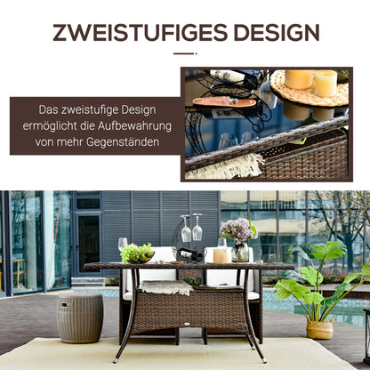 Outsunny Gartentisch Glastisch Esstisch Gartenmöbel Tisch, Polyrattan+Sicherheitsglas, Braun+Schwarz, 150x85x74cm