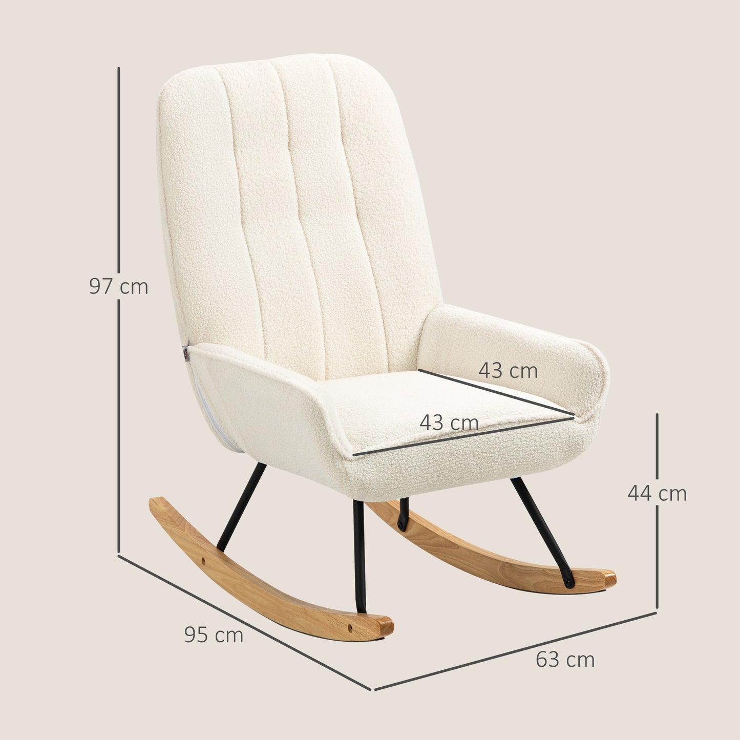 HOMCOM Schaukelstuhl mit Sherpa-Vlies 63 cm x 95cm x 97 cm Natur+ Creme