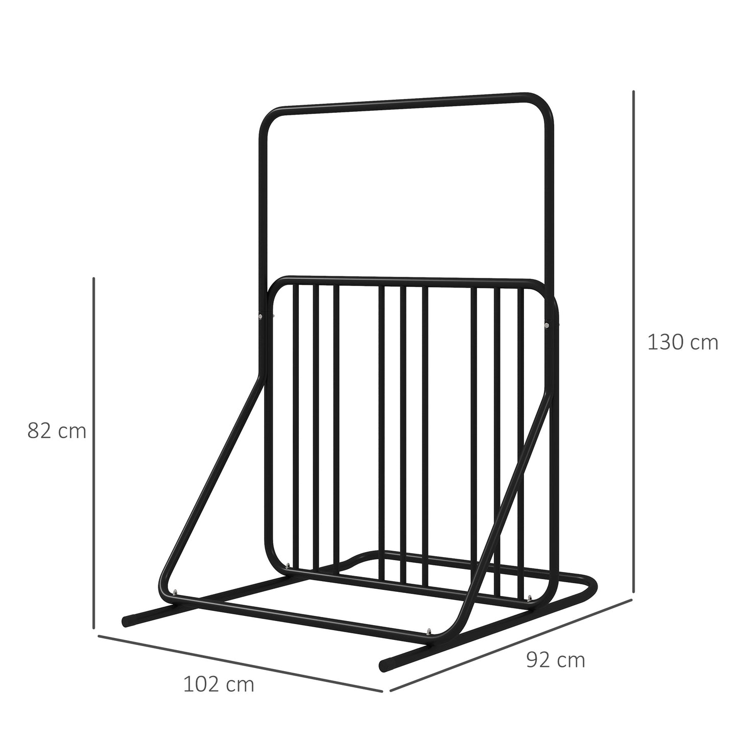 DURHAND Fahrradständer für 4 Fahrräder, wetterbeständig, zusätzliche Halterung, 102 x 92 x 130 cm, Schwarz
