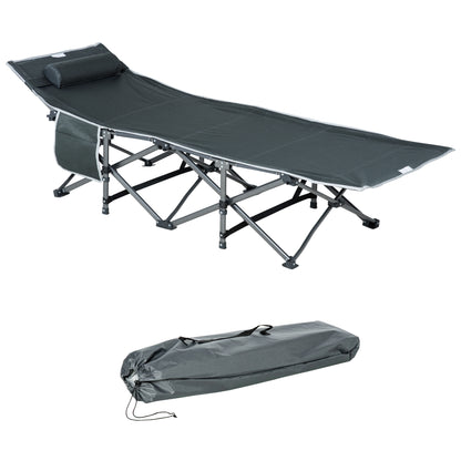 Outsunny Campingbett, klappbares Feldbett mit Kopfkissen, 188 x 64,5 x 53 cm, Grau
