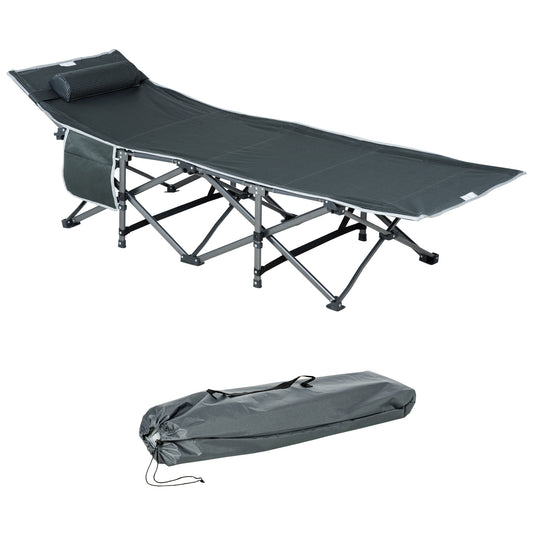 Outsunny Campingbett, klappbares Feldbett mit Kopfkissen, 188 x 64,5 x 53 cm, Grau