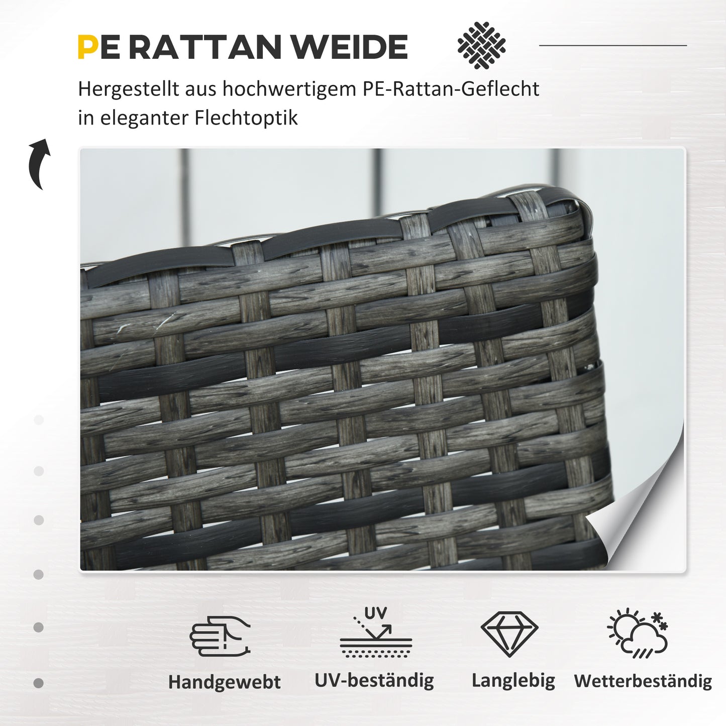 Outsunny Rattan Gartenmöbel Set für 2 Personen Polyrattan Gartenmöbel Set Balkonmöbel Set mit Kissen Garten Grau