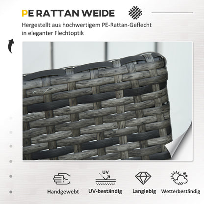 Outsunny Rattan Gartenmöbel Set für 2 Personen Polyrattan Gartenmöbel Set Balkonmöbel Set mit Kissen Garten Grau