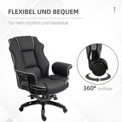 Vinsetto Bürostuhl, Ergonomisch Schreibtischstuhl mit Liegefunktion, Drehfunktion, Höhenverstellbar Computerstuhl für Home-Office, Kunstleder, Schwarz