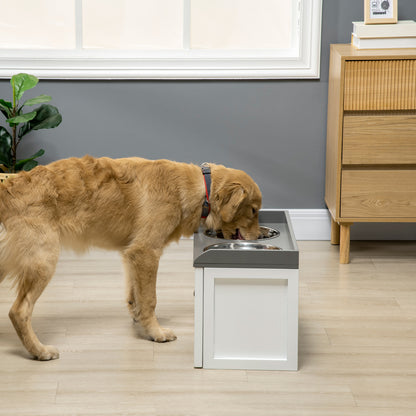 PawHut Futterstation, 2 Fressnäpfe je 2 Liter, Edelstahl, mit Schublade, für große Hunde, weiß+grau, 60 x 30 x 36 cm