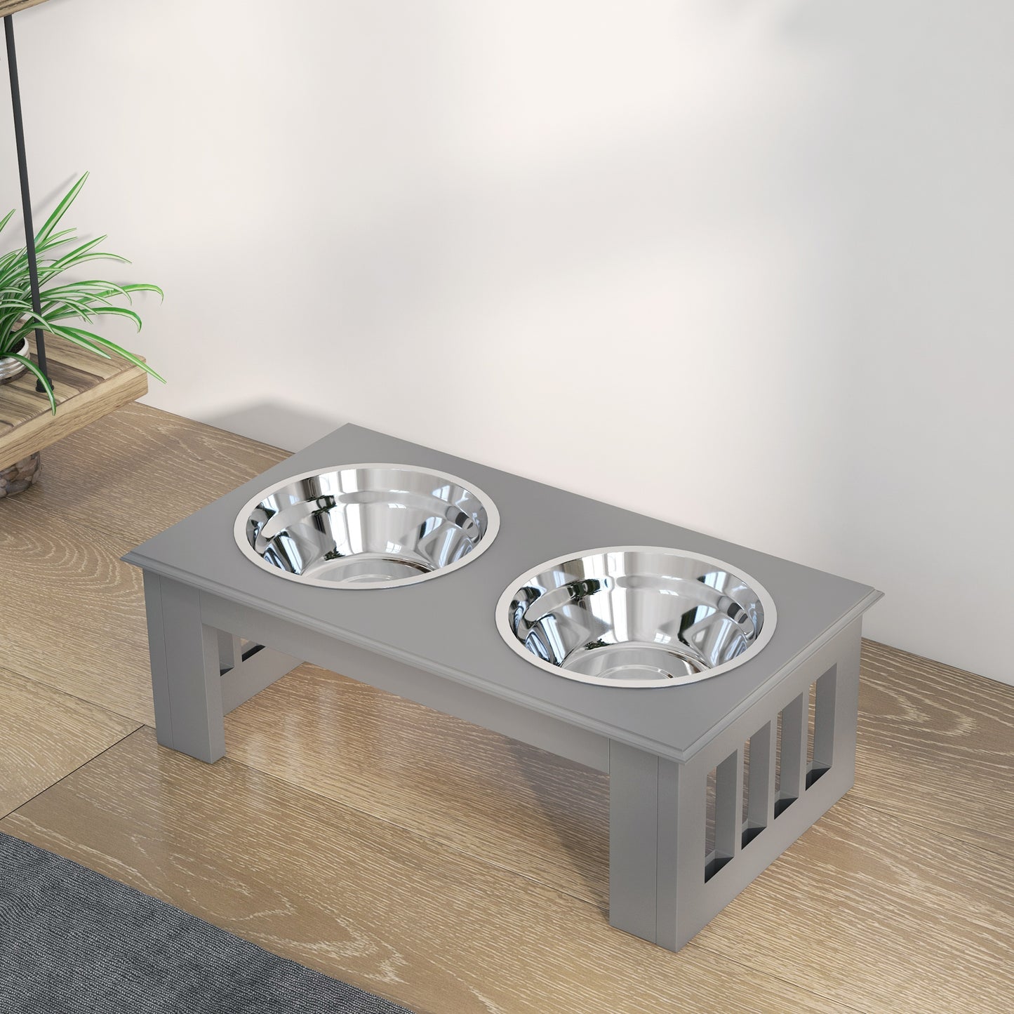 PawHut Hunde-Futterstation، rutschfest، 44x24x15 سم، Grau، 0,9L pro Napf