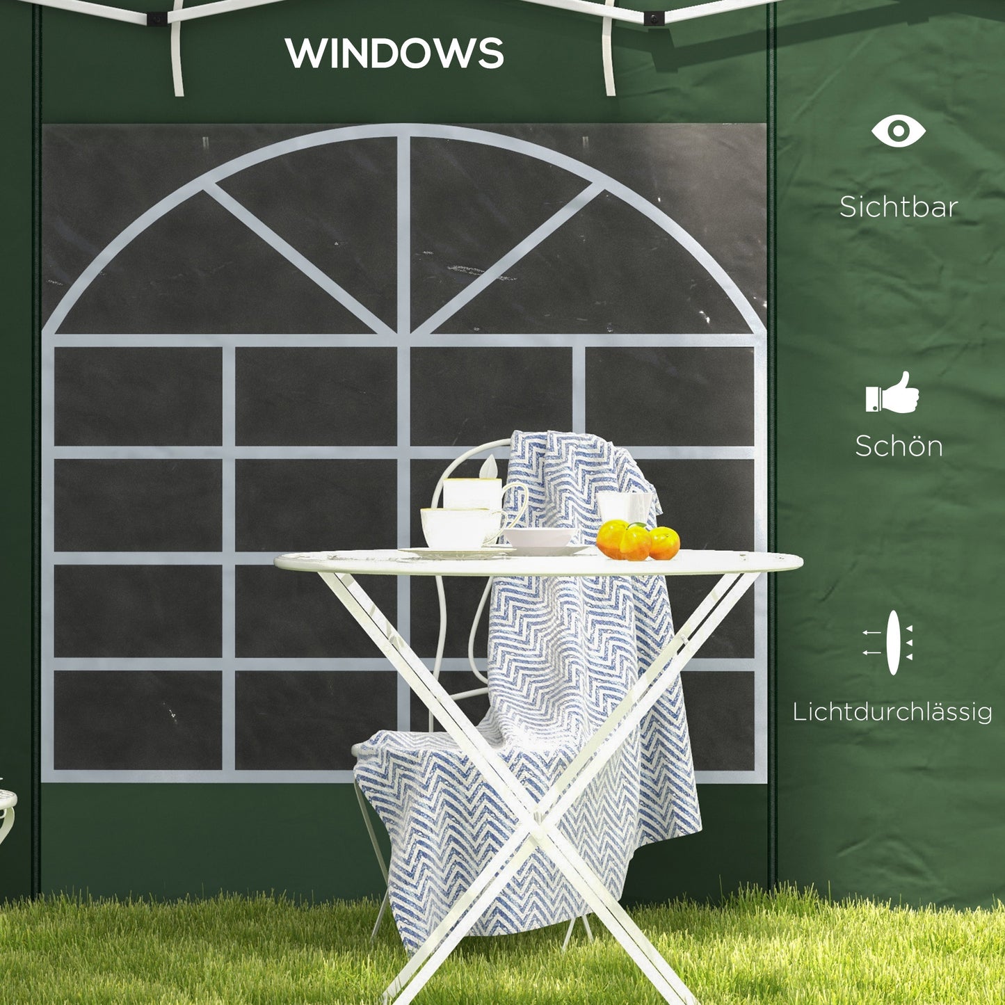 Outsunny Seitenwände für 3 x 3/ 3 x 6 m Pavillon, Seitenplanen mit Fenster, Tür, Ersatzwände für Partyzelt, Oxfordstoff, Grün